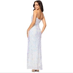Betsy & Adam Women’s Side Slit Sequined Evening Gown Ivory Multi